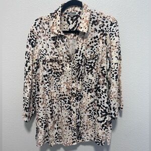 JM Collection Plus Size Cream Tan Brown Speckled Blouse Size 18W